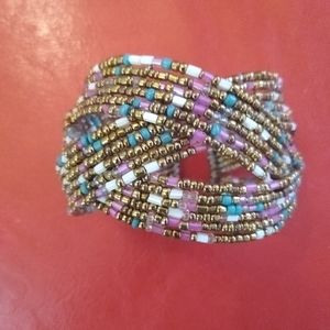 MY STYLE Bangle Multi Beaded Bracelet Womens Gold Cuff Wristband